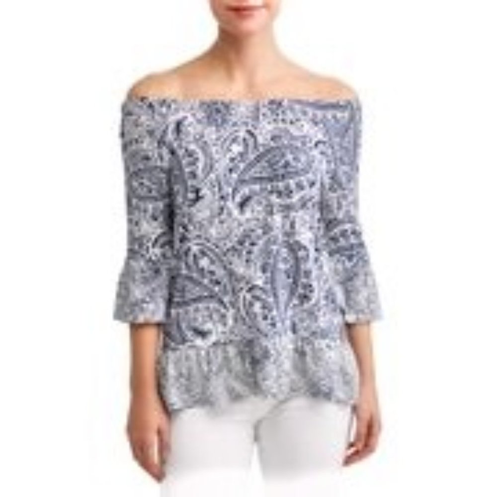 Como Blu Women's Mixed Print Bell Sleeve Top S